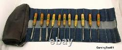 11 Vtg Henry Taylor Carving Chisels Tools England Carpentry Woodworking w\ pouch