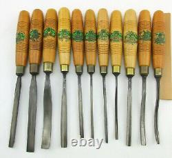 11 Vtg Henry Taylor Carving Chisels Tools England Carpentry Woodworking w\ pouch