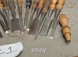 19 Stanley chisels SW 720, 40, 125, 750 collectible woodworking carving tools C1