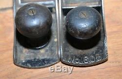 2 Stanley bedrock plane No 605 woodworking collectible parts or repair tool lot