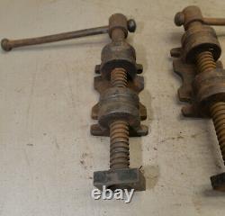 2 cast iron bench screws vise woodworking tool antique vintage collectible lot