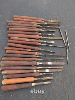 24 Vintage Lathe Chisels Wood Turning Woodworker Butcher Strelinger Other