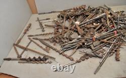 25 lb antique brace type drill bits auger & standard collectible woodworking lot