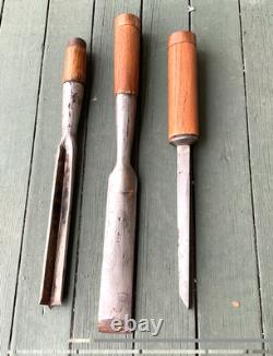 3 Antique 1 3/4 Inch Gouge & Chisel Slick Woodworking cabin Tools Pig Sticker