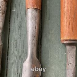3 Antique 1 3/4 Inch Gouge & Chisel Slick Woodworking cabin Tools Pig Sticker