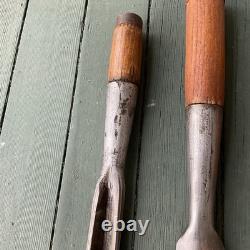 3 Antique 1 3/4 Inch Gouge & Chisel Slick Woodworking cabin Tools Pig Sticker