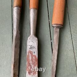 3 Antique 1 3/4 Inch Gouge & Chisel Slick Woodworking cabin Tools Pig Sticker