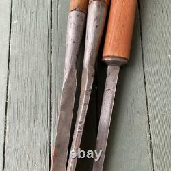 3 Antique 1 3/4 Inch Gouge & Chisel Slick Woodworking cabin Tools Pig Sticker