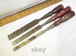 3 Stanley 720 Bevel Edge Socket Chisels Woodworking Carving Wood 1/2, 3/4 & 1