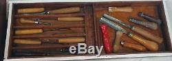 40 pc Woodworking Wood Sculpture Chisels Gouge Turning Carving Tools withbox VTG