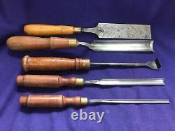 5 Vintage Chisel Lot Charles Buck Bros D R Barton Us Estate Wood Working Tools
