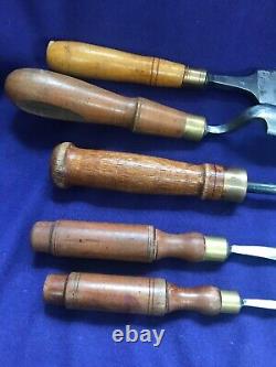 5 Vintage Chisel Lot Charles Buck Bros D R Barton Us Estate Wood Working Tools