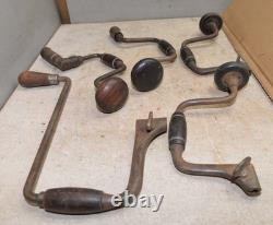 5 antique John S Fray bit braces woodworking collectible vintage drill tool lot