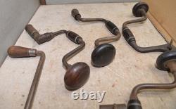5 antique John S Fray bit braces woodworking collectible vintage drill tool lot