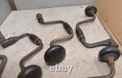 5 antique John S Fray bit braces woodworking collectible vintage drill tool lot