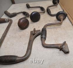 5 antique John S Fray bit braces woodworking collectible vintage drill tool lot