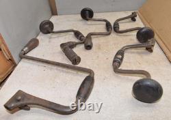 5 antique John S Fray bit braces woodworking collectible vintage drill tool lot