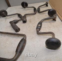 5 antique John S Fray bit braces woodworking collectible vintage drill tool lot
