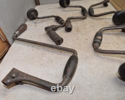 5 antique John S Fray bit braces woodworking collectible vintage drill tool lot