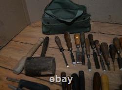 50 carving chisels & mallet wood working tool lot collectible decoy carvers lot