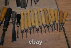 50 carving chisels & mallet wood working tool lot collectible decoy carvers lot