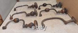 6 antique braces 1700's to 1800's woodworking collectible drill tool lot