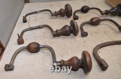 6 antique braces 1700's to 1800's woodworking collectible drill tool lot
