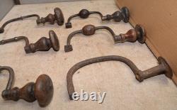 6 antique braces 1700's to 1800's woodworking collectible drill tool lot