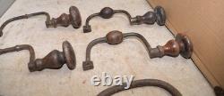 6 antique braces 1700's to 1800's woodworking collectible drill tool lot