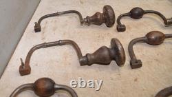 6 antique braces 1700's to 1800's woodworking collectible drill tool lot