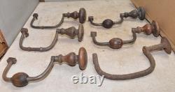 6 antique braces 1700's to 1800's woodworking collectible drill tool lot