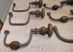 6 antique braces 1700's to 1800's woodworking collectible drill tool lot
