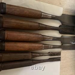 6-piece Japanese Chisel Set, Woodworking Hand Tools, Used, Brown Handles