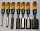 7 NOS Vintage Stanley Professional Bevel Edge Woodworking Chisels USA