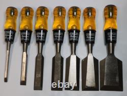 7 NOS Vintage Stanley Professional Bevel Edge Woodworking Chisels USA