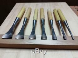 7 Pcs Set Round Japanese Vintage Woodworking Carpentry Tool Chisel Maru Nomi