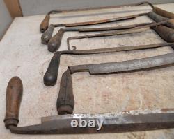 7 antique Draw knives spoke bark shave collectible woodworking knife tool lot D4