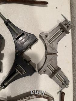 9+ Early metal clamps forged steel US collectible early woodworking tool lot