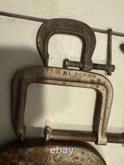 9+ Early metal clamps forged steel US collectible early woodworking tool lot
