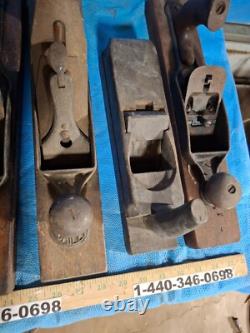 9 Pcs. Antique BAILEY Wood Planes Large Sizes Woodworking Tool Collectables
