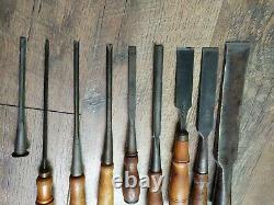9 Vintage Antique Buck Brothers Chisels Woodworking Tools Carpentry Cast Steel