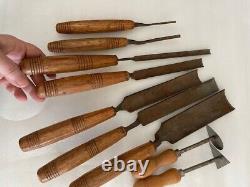 9 Vintage Woodworking Kiley Gouges/Chisels and Brookstone shaped knives