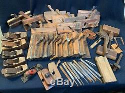 A Large Working Collection of 51+ Vintage Woodworking Tools Moulding Planes