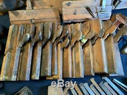 A Large Working Collection of 51+ Vintage Woodworking Tools Moulding Planes