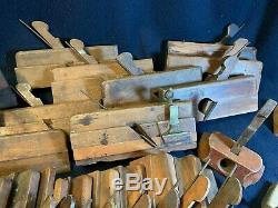 A Large Working Collection of 51+ Vintage Woodworking Tools Moulding Planes