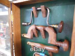 ANTIQUE HAND BRACE DISPLAY With 7 Braces 36 x 18 x 4 WOODWORKING TOOLS SIGN