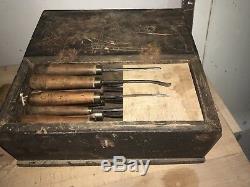 ANTIQUE S J ADDIS LONDON CARVING CHISEL WOODWORKING TOOLS SET OF 14 withBOX