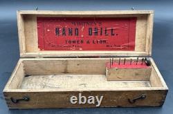 Antique 1880's Whitney's Tower & Lyon Hand Drill Woodworking With Box & Wrench