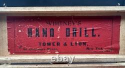 Antique 1880's Whitney's Tower & Lyon Hand Drill Woodworking With Box & Wrench