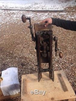 Antique-AJAX-Barn Beam Auger Hand Drill Press Boring Machine Primitive Woodwork